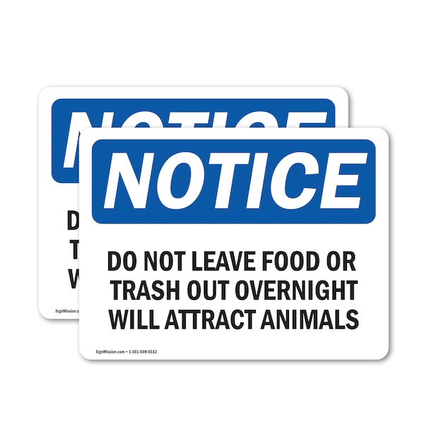 Signmission Do Not Leave Food Or Trash Out Overnight, 7 in W x Rectangle, Vinyl Decal OS-2PACK-NS-D-57-L-11294 - main